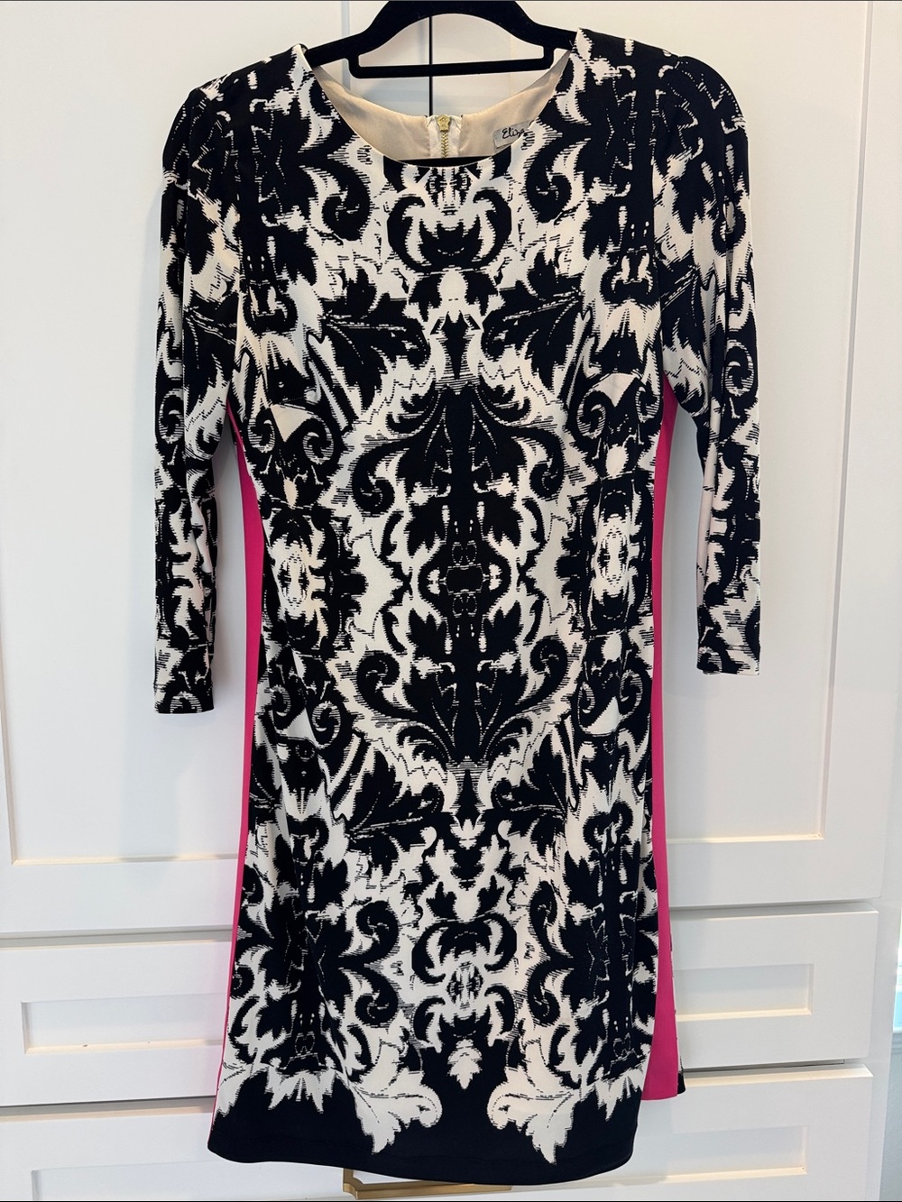 Eliza J Black, White & Pink Long Sleeve Sheath Dress